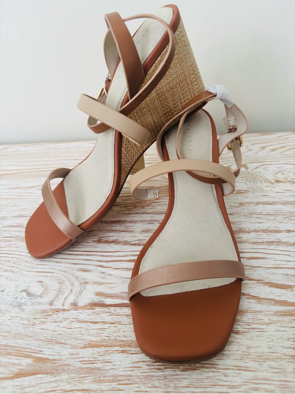 New Neutral Tan Wedge Sandals